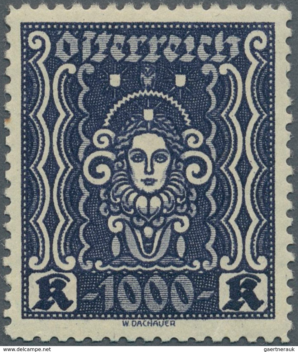 Österreich: 1922, Freimarken "Frauenkopf", 1000 Kr. Schwarzblauviolett, Gez. 11½, Postfrisch, Signie - Other & Unclassified