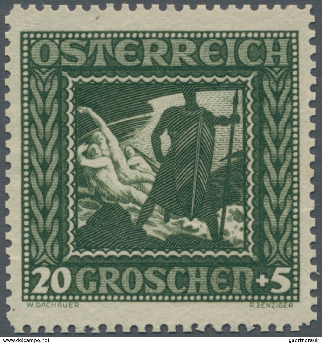 Österreich: 1926, 20 Gr. + 5 Gr. "Nibelungensage", Farbprobe In Dunkelgraugrün Auf Ungummiertem Papi - Other & Unclassified