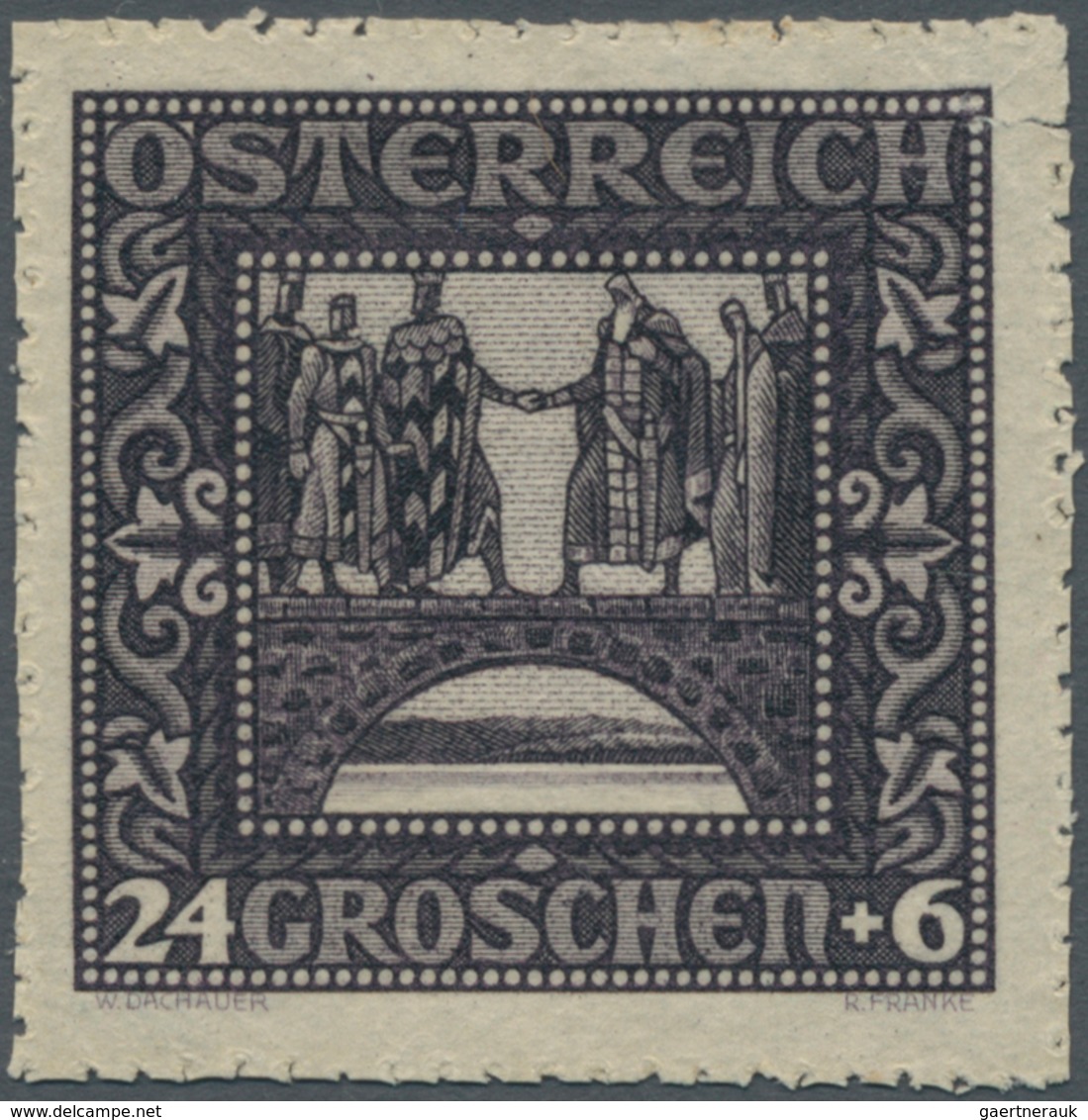 Österreich: 1926, 24 Gr. + 6 Gr. "Nibelungensage", Farbprobe In Schwärzlichgrauviolett Auf Ungummier - Sonstige & Ohne Zuordnung