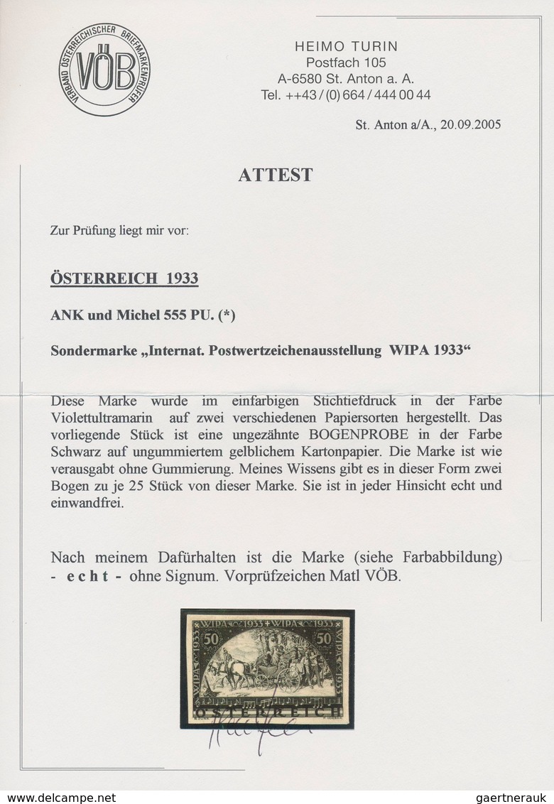 Österreich: 1933, Wipa 50 Gr. Als Geschnittener Probedruck In Schwarz Auf Kartonpapier, Signiert Mat - Sonstige & Ohne Zuordnung