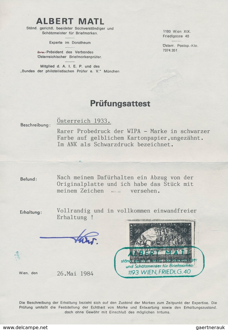 Österreich: 1933, Wipa 50 Gr. Als Geschnittener Probedruck In Schwarz Auf Kartonpapier, Signiert Mat - Sonstige & Ohne Zuordnung