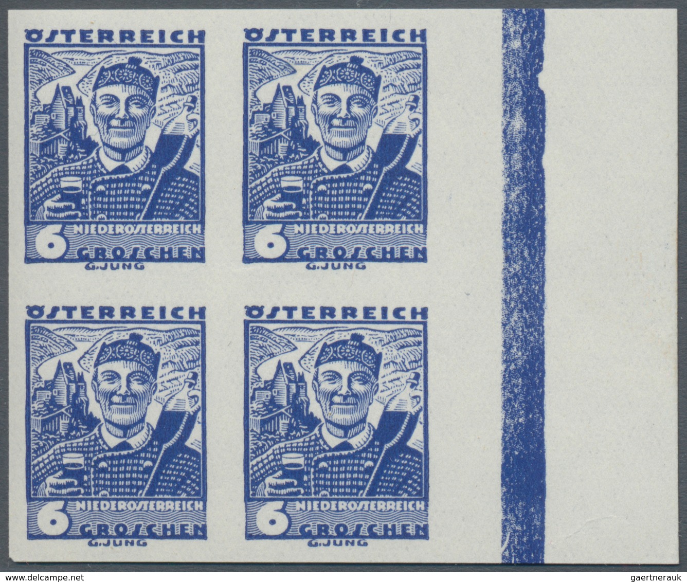 Österreich: 1934, Freimarken Trachten, 1 Gr. bis 1 Sch., 15 verschiedene Werte je in Rand-4er-Blocks
