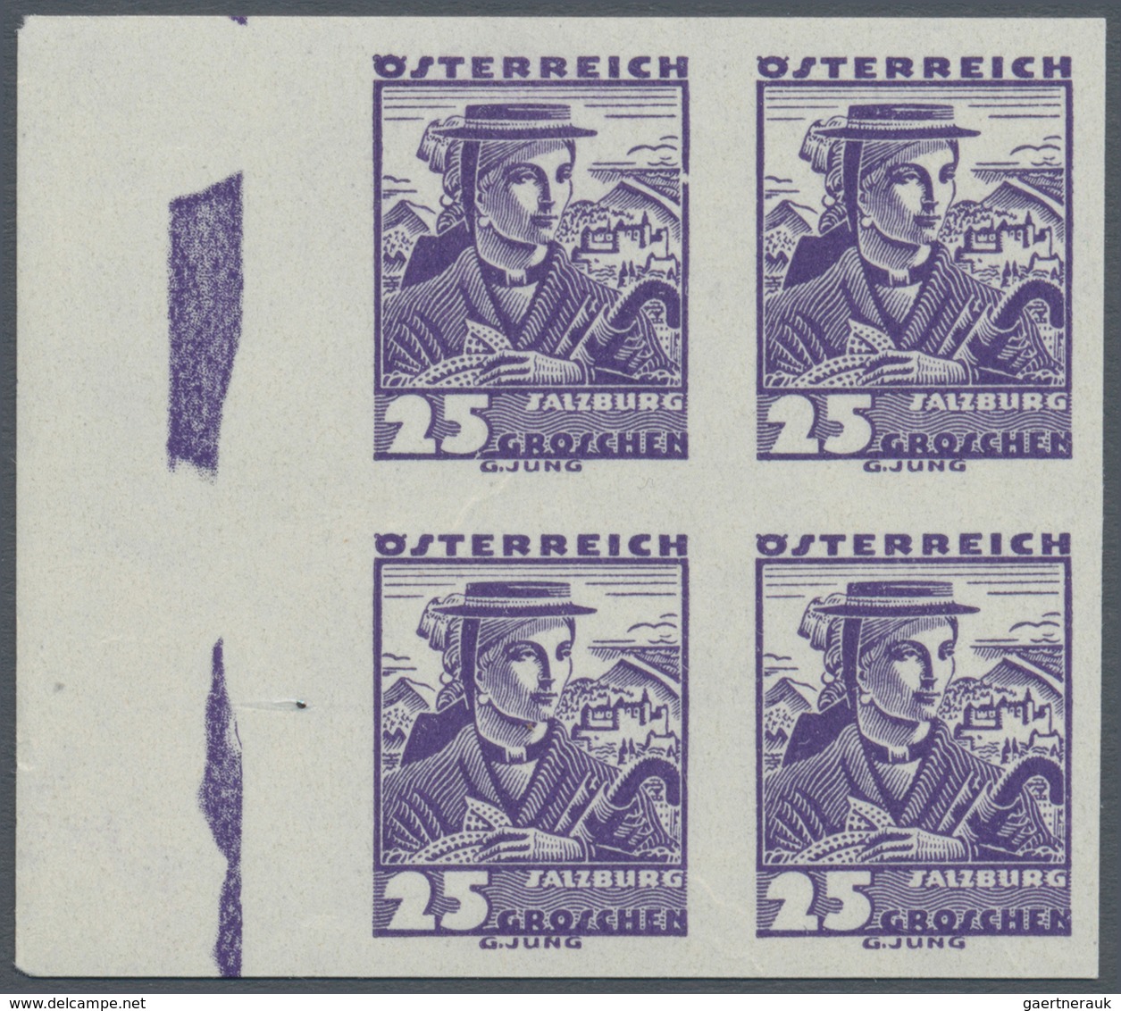 Österreich: 1934, Freimarken Trachten, 1 Gr. bis 1 Sch., 15 verschiedene Werte je in Rand-4er-Blocks