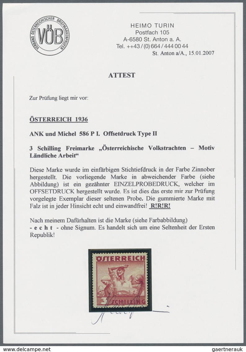 Österreich: 1934, Freimarken "Trachten", 3 Sch. "Ländliche Arbeit", Zehn Gezähnte Offsetdruck-Probed - Sonstige & Ohne Zuordnung