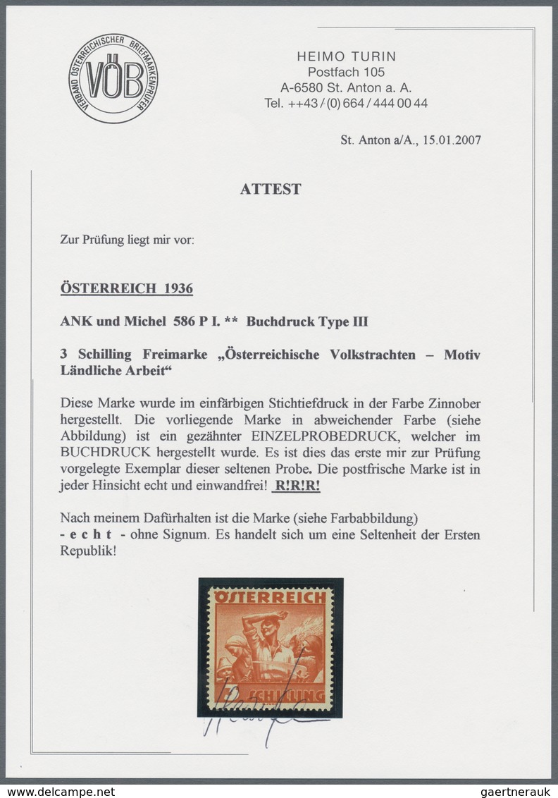 Österreich: 1934, Freimarken "Trachten", 3 Sch. "Ländliche Arbeit", Acht Gezähnte Buchdruck-Probedru - Sonstige & Ohne Zuordnung