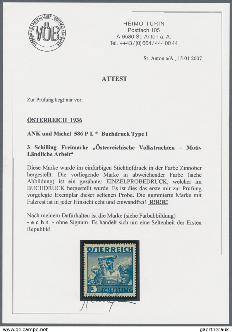 Österreich: 1934, Freimarken "Trachten", 3 Sch. "Ländliche Arbeit", Acht Gezähnte Buchdruck-Probedru - Other & Unclassified