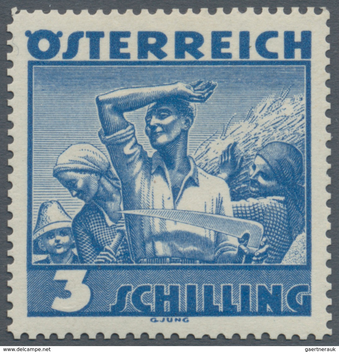 Österreich: 1934, Freimarken "Trachten", 3 Sch. "Ländliche Arbeit", acht gezähnte Buchdruck-Probedru