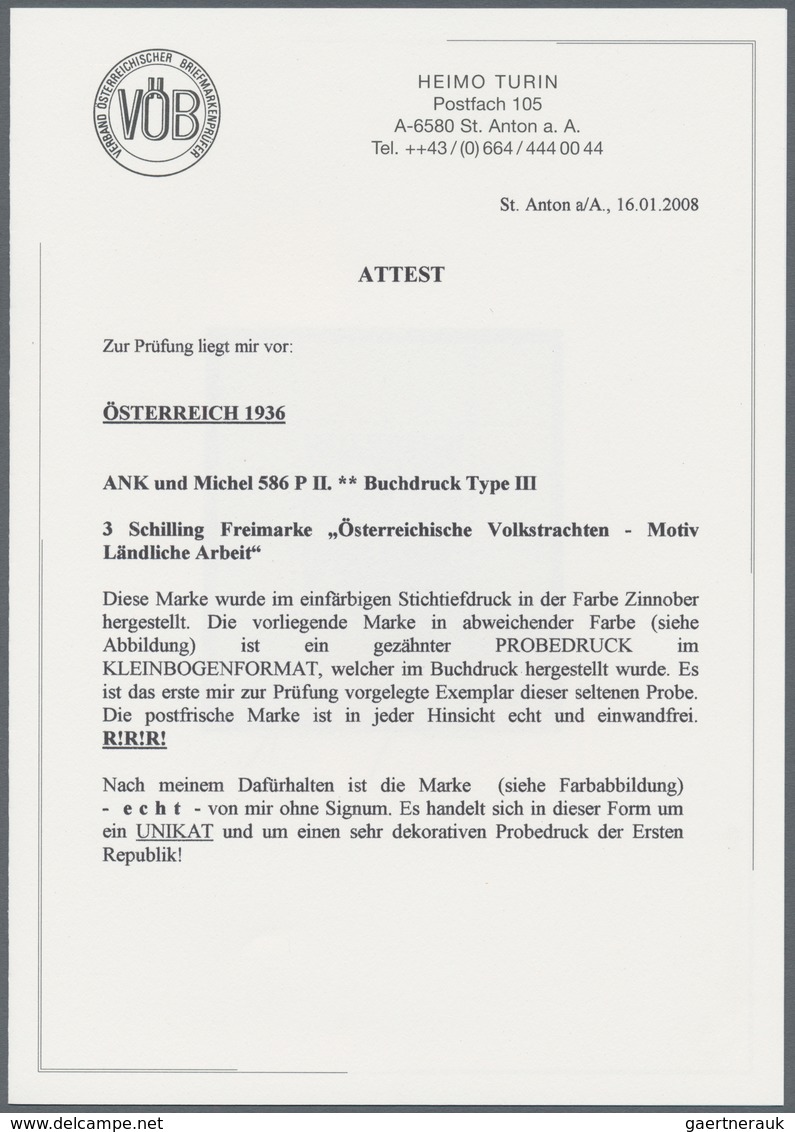 Österreich: 1934, Freimarken "Trachten", 3 Sch. "Ländliche Arbeit", Fünf Gezähnte Buchdruck-Probedru - Other & Unclassified