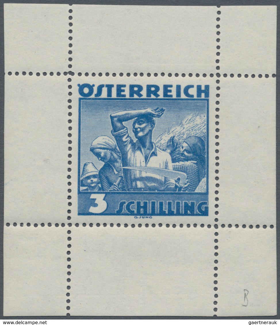 Österreich: 1934, Freimarken "Trachten", 3 Sch. "Ländliche Arbeit", fünf gezähnte Buchdruck-Probedru