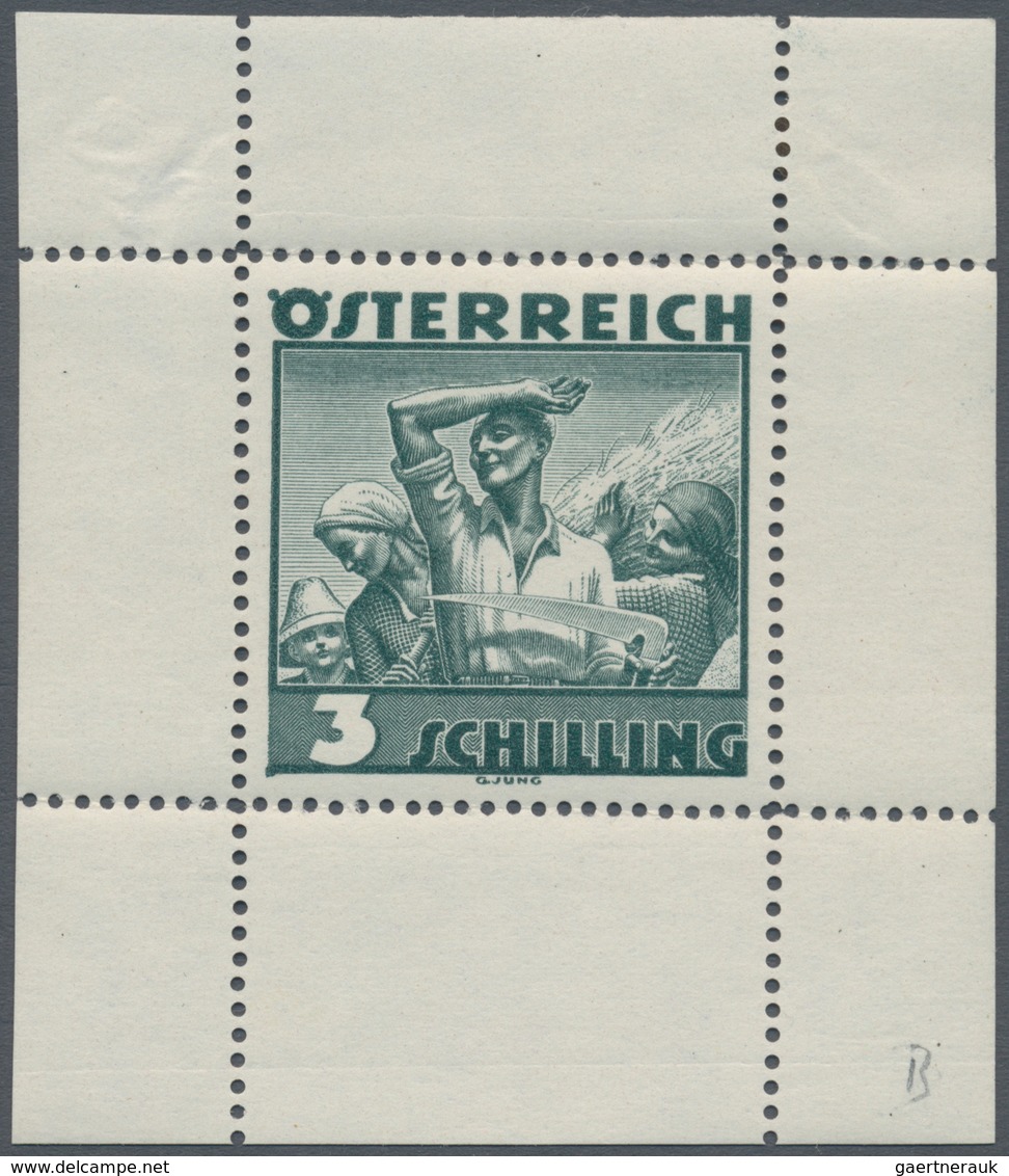 Österreich: 1934, Freimarken "Trachten", 3 Sch. "Ländliche Arbeit", fünf gezähnte Buchdruck-Probedru