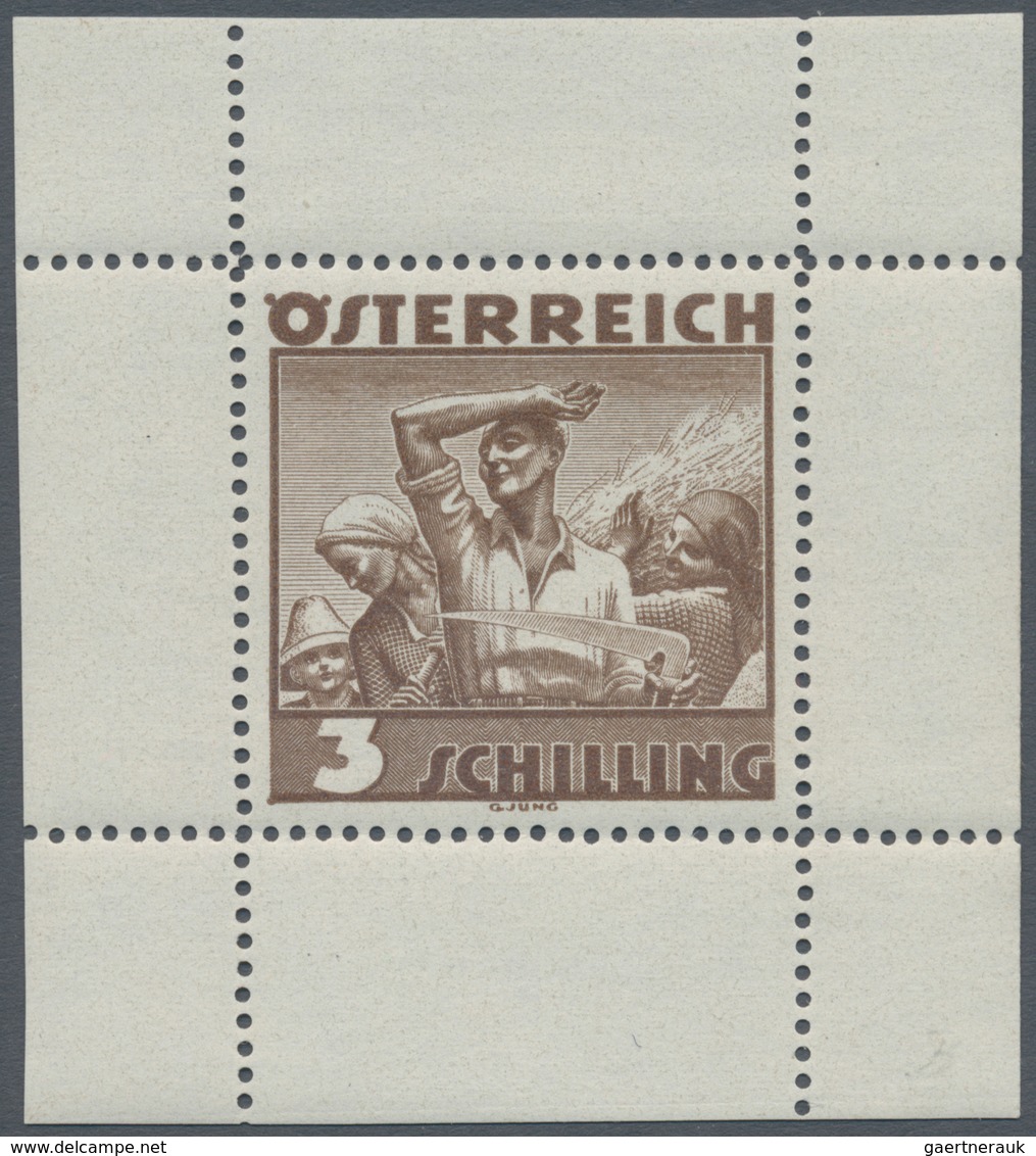 Österreich: 1934, Freimarken "Trachten", 3 Sch. "Ländliche Arbeit", fünf gezähnte Buchdruck-Probedru