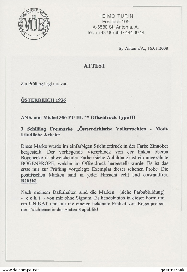 Österreich: 1934, Freimarken "Trachten", 3 Sch. "Ländliche Arbeit", Ungezähnter Offsetdruck-Probedru - Sonstige & Ohne Zuordnung