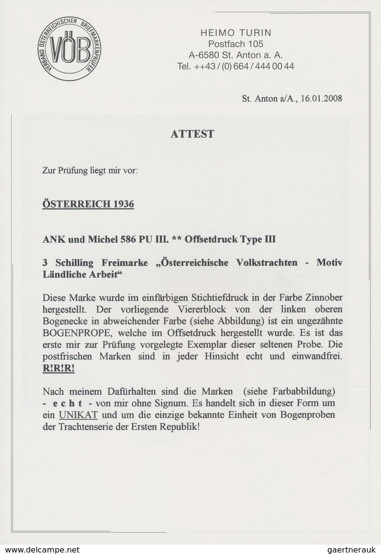 Österreich: 1934, Freimarken "Trachten", 3 Sch. "Ländliche Arbeit", Ungezähnter Offsetdruck-Probedru - Other & Unclassified