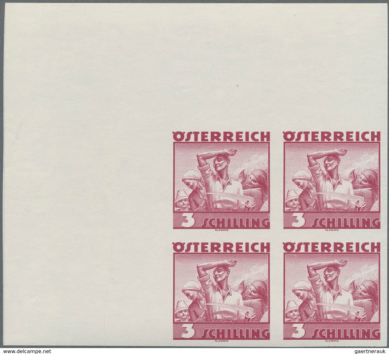 Österreich: 1934, Freimarken "Trachten", 3 Sch. "Ländliche Arbeit", Ungezähnter Offsetdruck-Probedru - Sonstige & Ohne Zuordnung