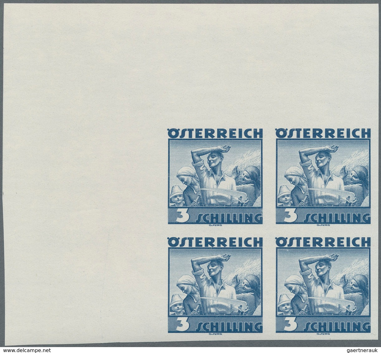 Österreich: 1934, Freimarken "Trachten", 3 Sch. "Ländliche Arbeit", Ungezähnter Offsetdruck-Probedru - Other & Unclassified