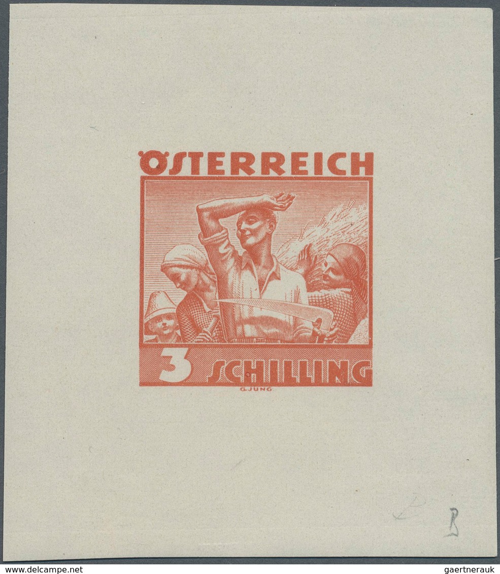 Österreich: 1934, Freimarken "Trachten", 3 Sch. "Ländliche Arbeit", Ungezähnter Buchdruck-Probedruck - Autres & Non Classés
