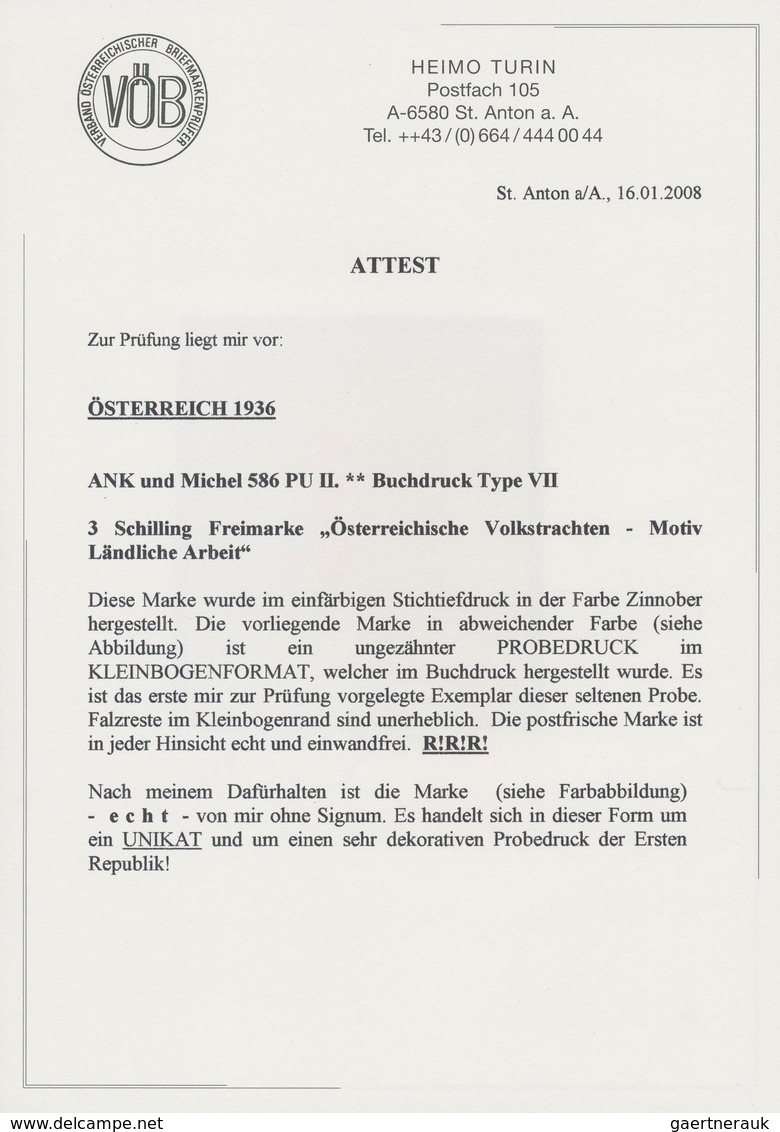 Österreich: 1934, Freimarken "Trachten", 3 Sch. "Ländliche Arbeit", Ungezähnter Buchdruck-Probedruck - Other & Unclassified
