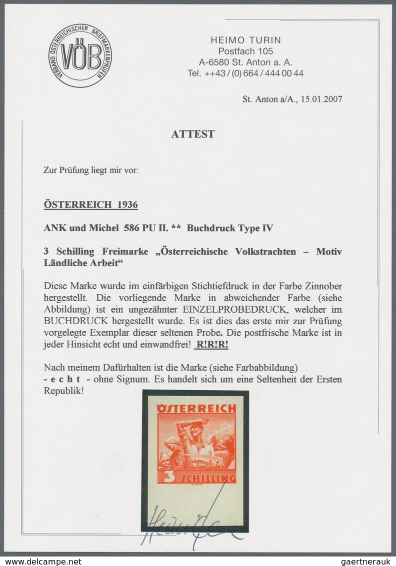 Österreich: 1934, Freimarken "Trachten", 3 Sch. "Ländliche Arbeit", Sechs Ungezähnte Buchdruck-Probe - Sonstige & Ohne Zuordnung