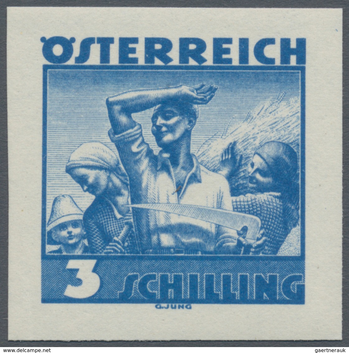 Österreich: 1934, Freimarken "Trachten", 3 Sch. "Ländliche Arbeit", Sechs Ungezähnte Offsetdruck-Pro - Sonstige & Ohne Zuordnung