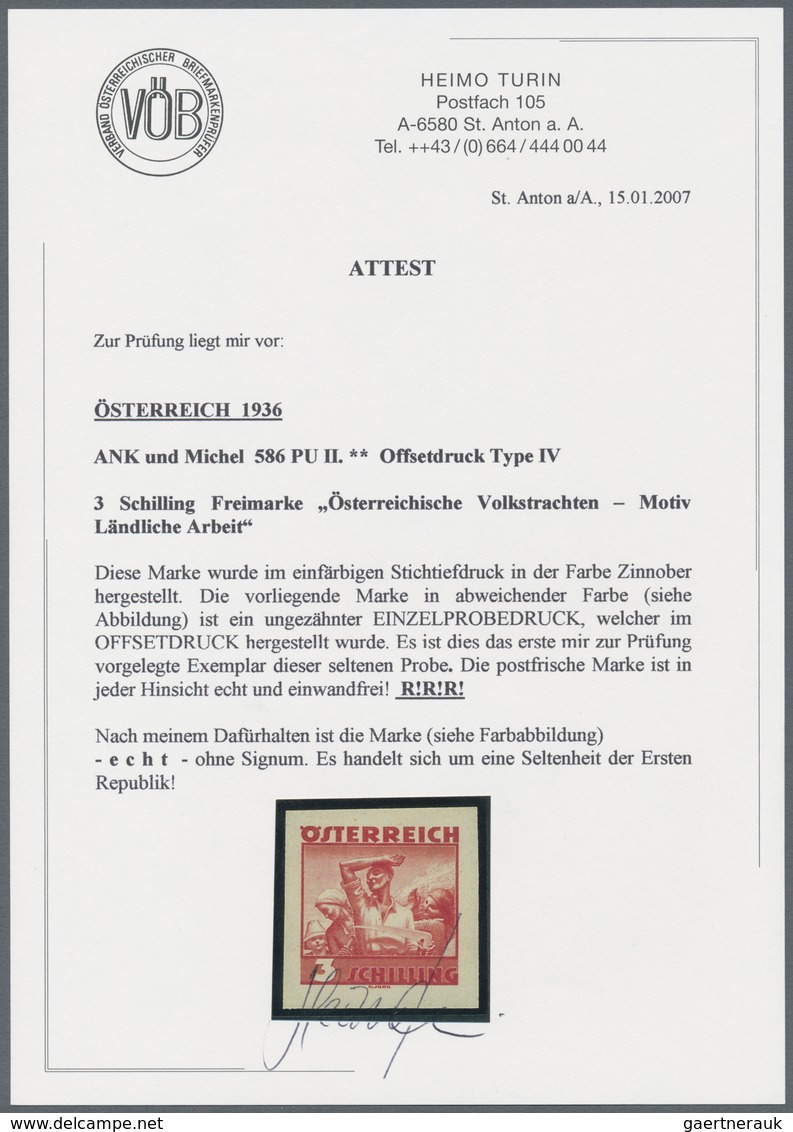 Österreich: 1934, Freimarken "Trachten", 3 Sch. "Ländliche Arbeit", Sechs Ungezähnte Offsetdruck-Pro - Sonstige & Ohne Zuordnung