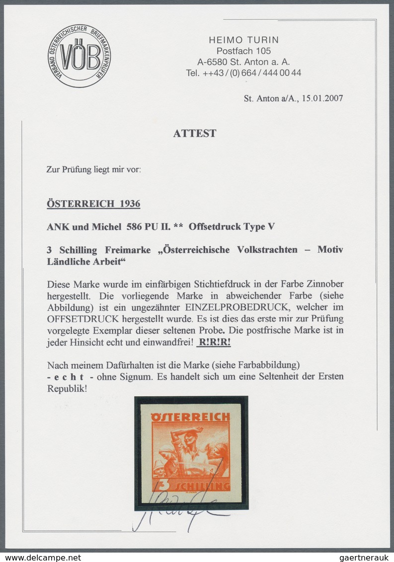 Österreich: 1934, Freimarken "Trachten", 3 Sch. "Ländliche Arbeit", Sechs Ungezähnte Offsetdruck-Pro - Sonstige & Ohne Zuordnung