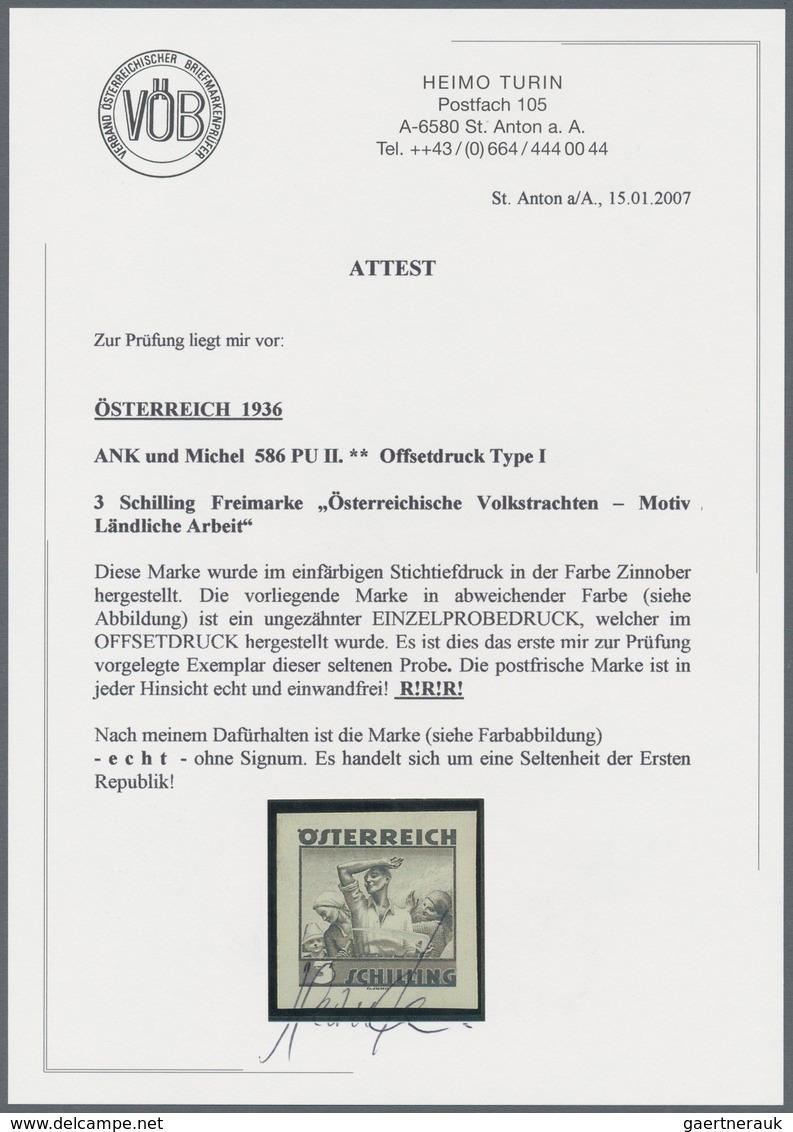 Österreich: 1934, Freimarken "Trachten", 3 Sch. "Ländliche Arbeit", sechs ungezähnte Offsetdruck-Pro