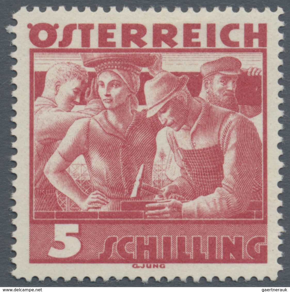 Österreich: 1934, Freimarken "Trachten", 5 Sch. "Städtische Arbeit", Vier Gezähnte Offsetdruck-Probe - Sonstige & Ohne Zuordnung