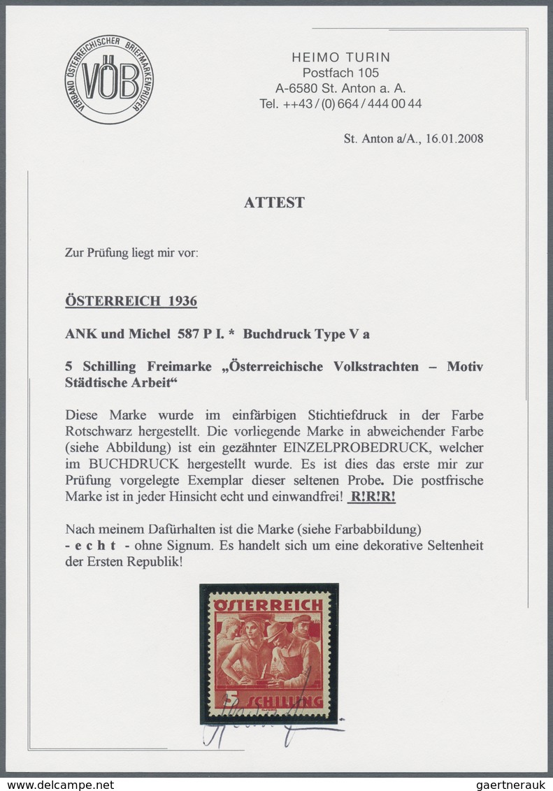 Österreich: 1934, Freimarken "Trachten", 5 Sch. "Städtische Arbeit", Sechs Gezähnte Buchdruck-Probed - Sonstige & Ohne Zuordnung