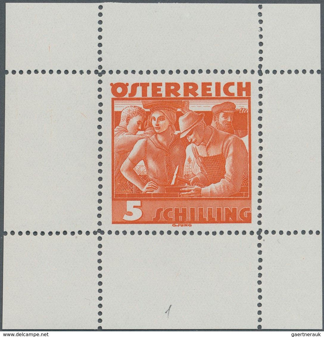 Österreich: 1934, Freimarken "Trachten", 5 Sch. "Städtische Arbeit", Zwei Gezähnte Stichtiefdruck-Pr - Sonstige & Ohne Zuordnung