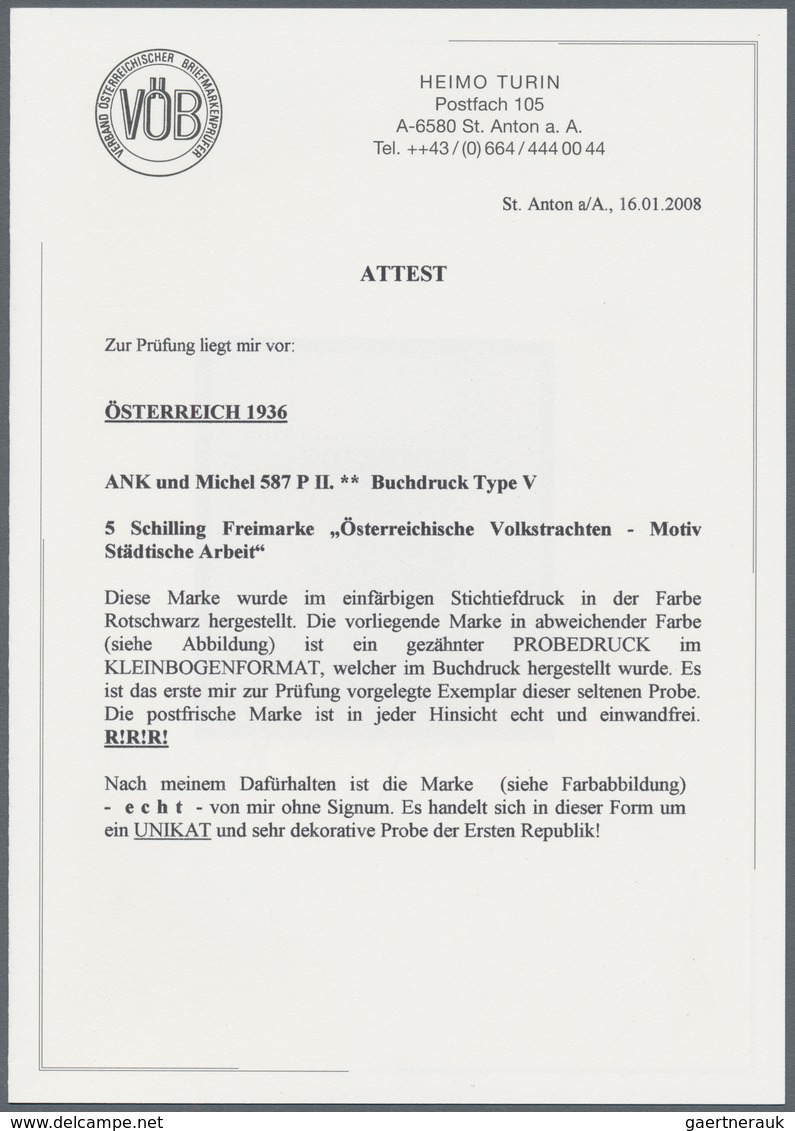 Österreich: 1934, Freimarken "Trachten", 5 Sch. "Städtische Arbeit", Sieben Gezähnte Buchdruck-Probe - Other & Unclassified