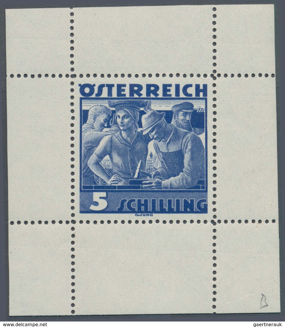 Österreich: 1934, Freimarken "Trachten", 5 Sch. "Städtische Arbeit", sieben gezähnte Buchdruck-Probe