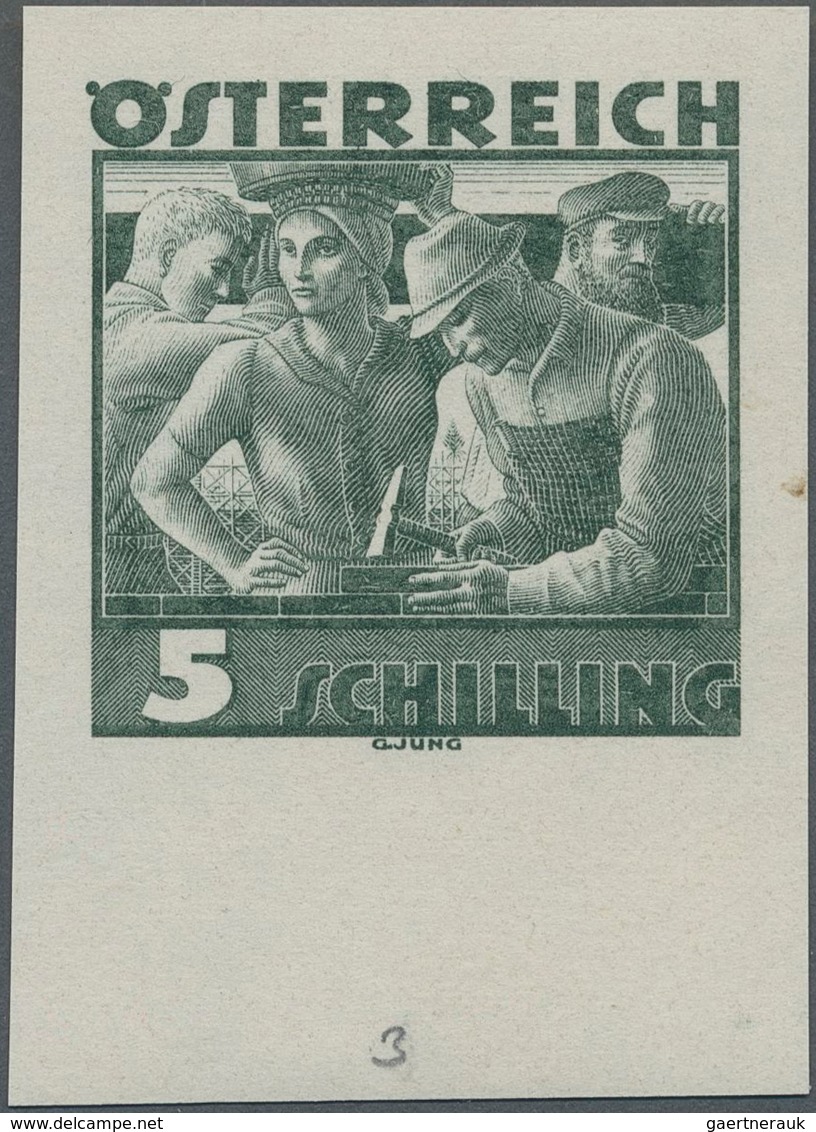 Österreich: 1934, Freimarken "Trachten", 5 Sch. "Städtische Arbeit", Zwei Ungezähnte Offsetdruck-Pro - Sonstige & Ohne Zuordnung