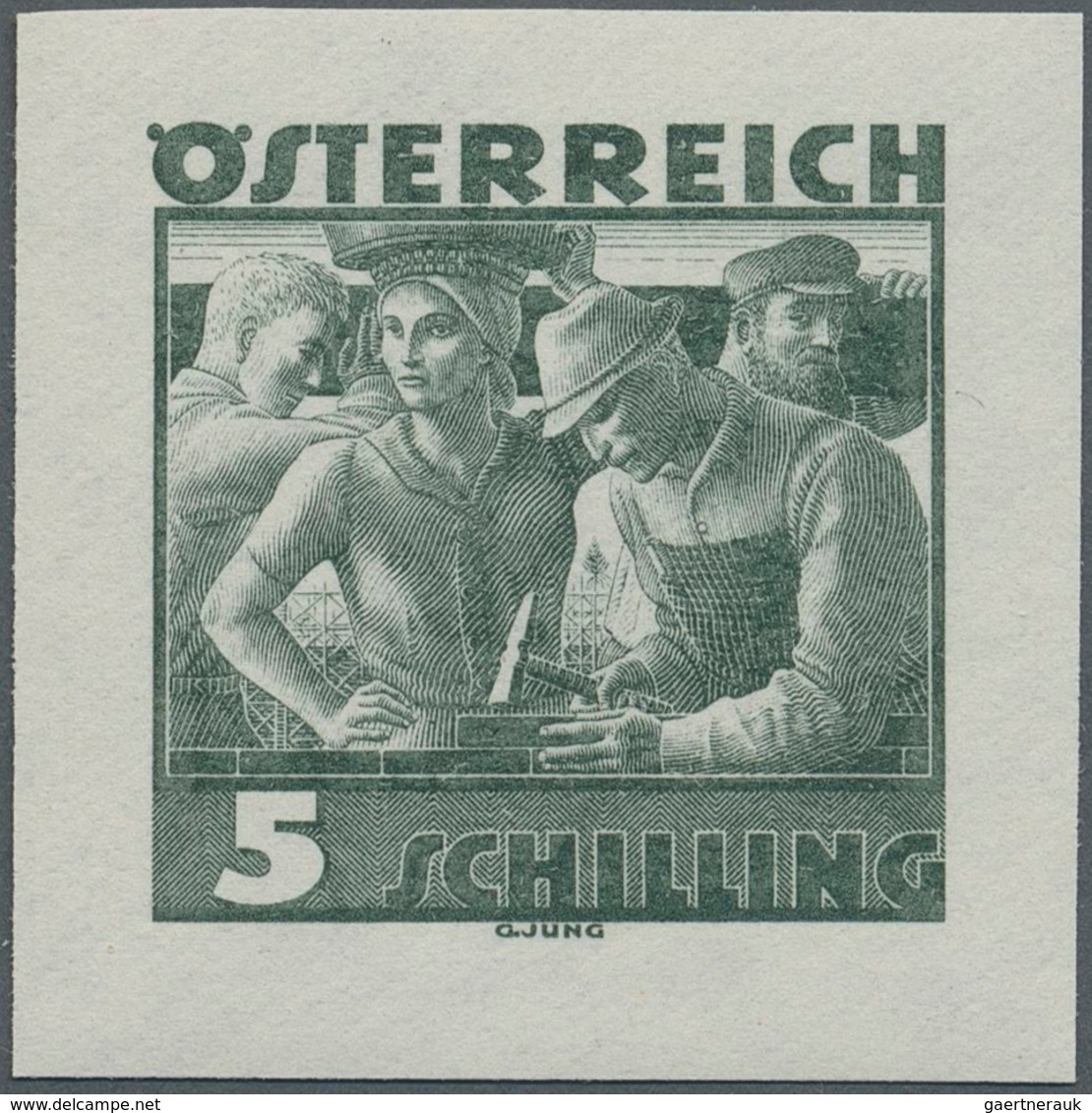 Österreich: 1934, Freimarken "Trachten", 5 Sch. "Städtische Arbeit", Zwei Ungezähnte Offsetdruck-Pro - Sonstige & Ohne Zuordnung