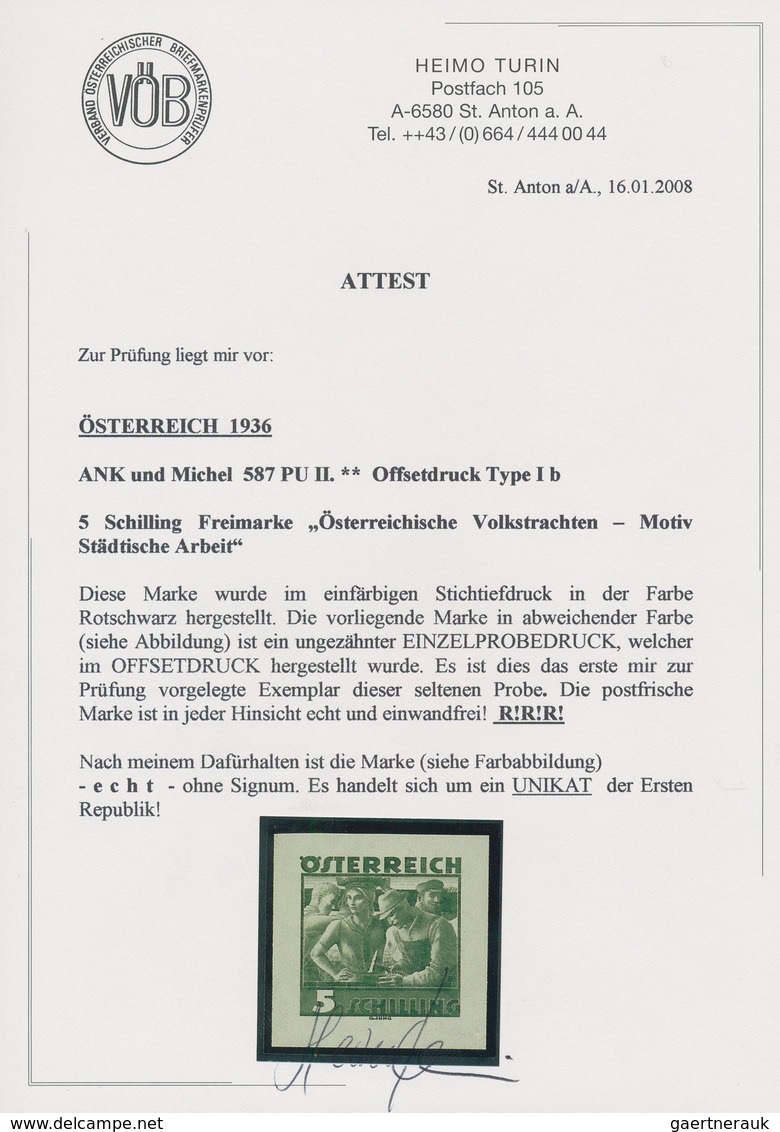 Österreich: 1934, Freimarken "Trachten", 5 Sch. "Städtische Arbeit", Zwei Ungezähnte Offsetdruck-Pro - Other & Unclassified