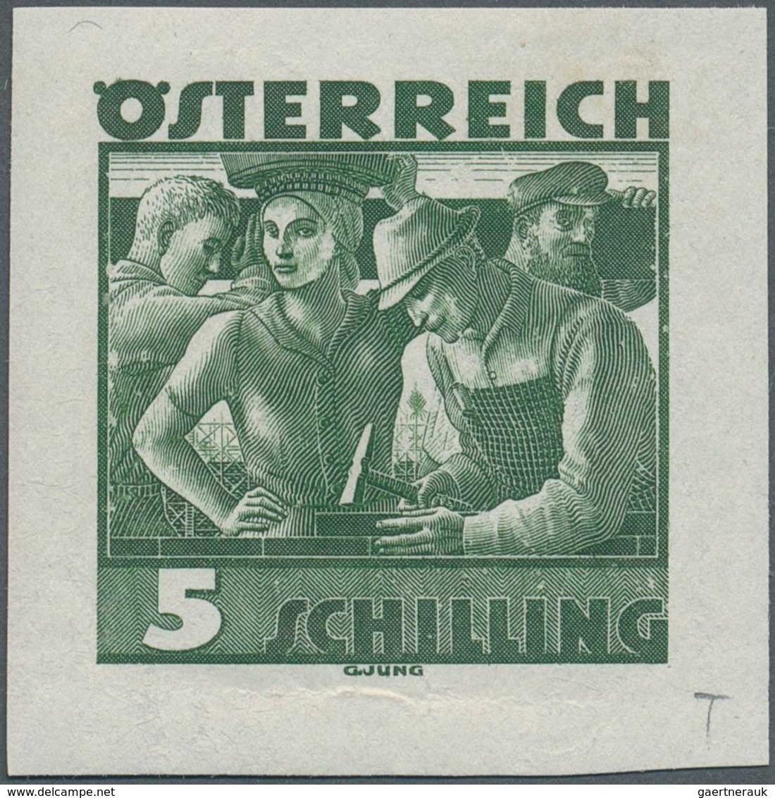 Österreich: 1934, Freimarken "Trachten", 5 Sch. "Städtische Arbeit", Drei Ungezähnte Stichtiefdruck- - Autres & Non Classés