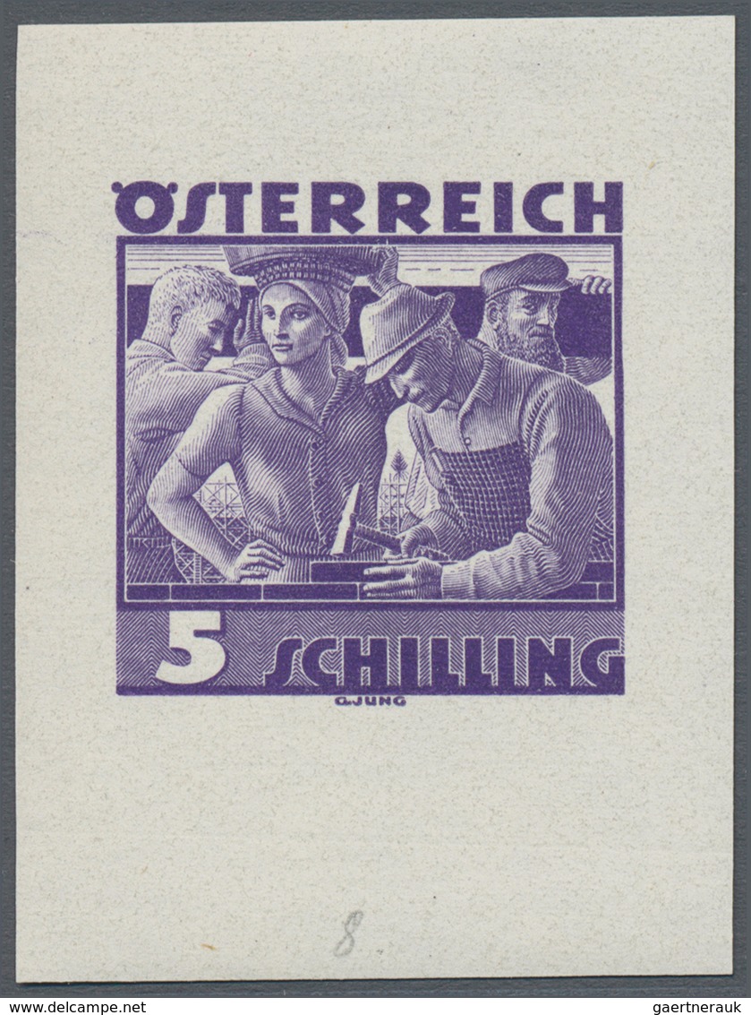 Österreich: 1934, Freimarken "Trachten", 5 Sch. "Städtische Arbeit", Sechs Ungezähnte Buchdruck-Prob - Sonstige & Ohne Zuordnung