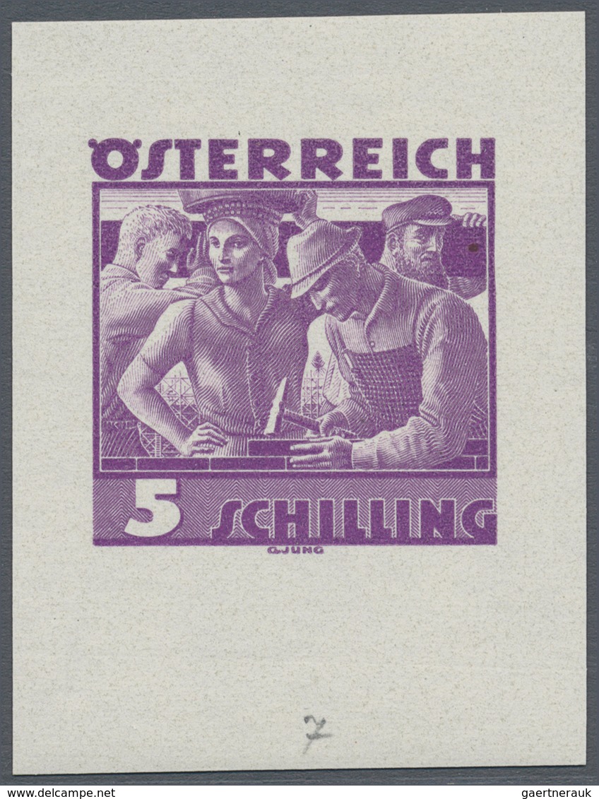 Österreich: 1934, Freimarken "Trachten", 5 Sch. "Städtische Arbeit", Sechs Ungezähnte Buchdruck-Prob - Other & Unclassified