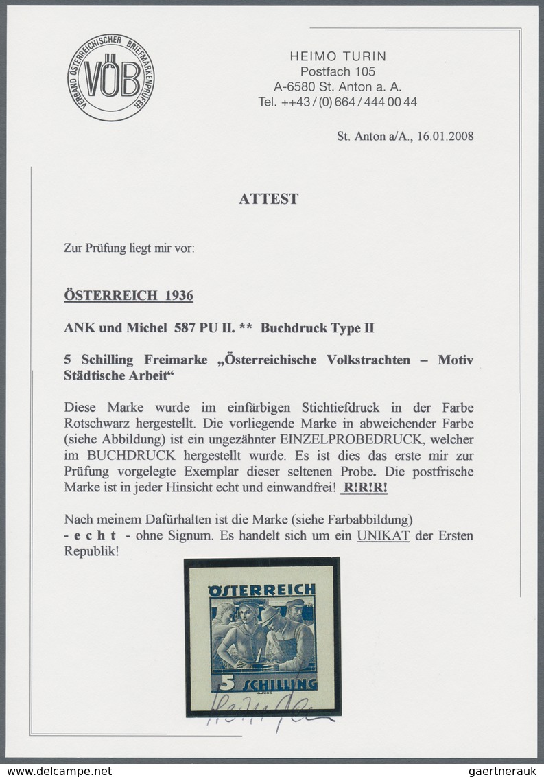 Österreich: 1934, Freimarken "Trachten", 5 Sch. "Städtische Arbeit", Sechs Ungezähnte Buchdruck-Prob - Sonstige & Ohne Zuordnung