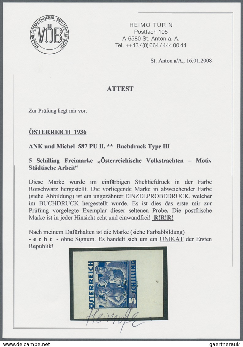 Österreich: 1934, Freimarken "Trachten", 5 Sch. "Städtische Arbeit", Sechs Ungezähnte Buchdruck-Prob - Other & Unclassified