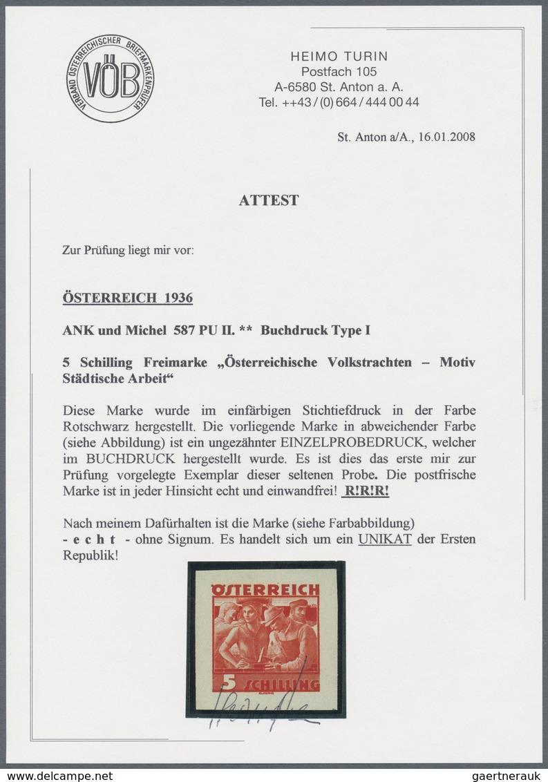 Österreich: 1934, Freimarken "Trachten", 5 Sch. "Städtische Arbeit", Sechs Ungezähnte Buchdruck-Prob - Other & Unclassified