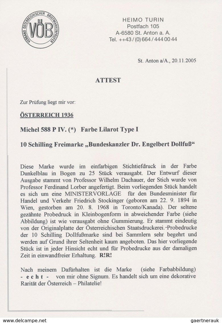 Österreich: 1936, DOLLFUß, Sehr Gehaltvolle Spezialsammlung Der PROBEDRUCKE Zur 10 Schilling Freimar - Other & Unclassified