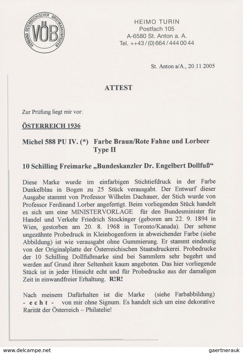 Österreich: 1936, DOLLFUß, Sehr Gehaltvolle Spezialsammlung Der PROBEDRUCKE Zur 10 Schilling Freimar - Other & Unclassified
