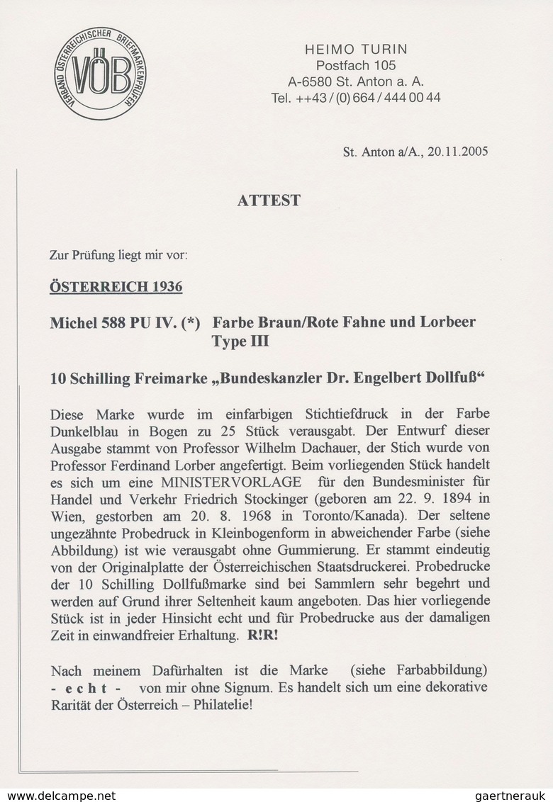 Österreich: 1936, DOLLFUß, Sehr Gehaltvolle Spezialsammlung Der PROBEDRUCKE Zur 10 Schilling Freimar - Sonstige & Ohne Zuordnung