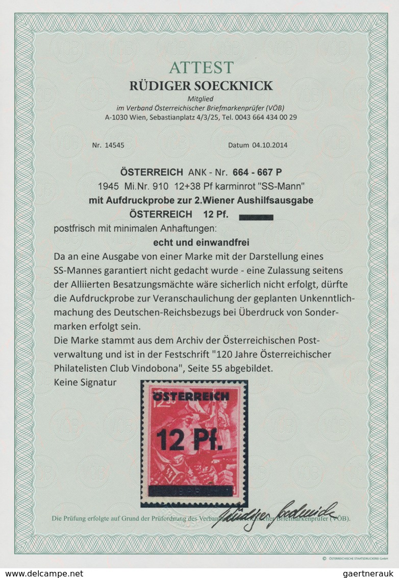 Österreich: 1945, AUFDRUCKPROBE ZUR 2. WIENER AUSHILFSAUSGABE, Aufdruck "ÖSTERREICH / 12 Pf. / Balke - Sonstige & Ohne Zuordnung