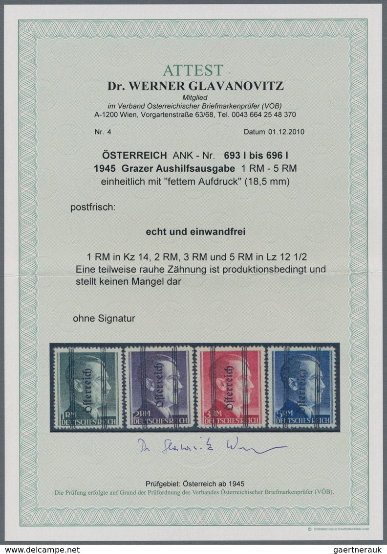 Österreich: 1945, Grazer Aufdruck, 1 RM Bis 5 RM, Komplette Serie Mit Fettem Aufdruck, Postfrisch, U - Sonstige & Ohne Zuordnung