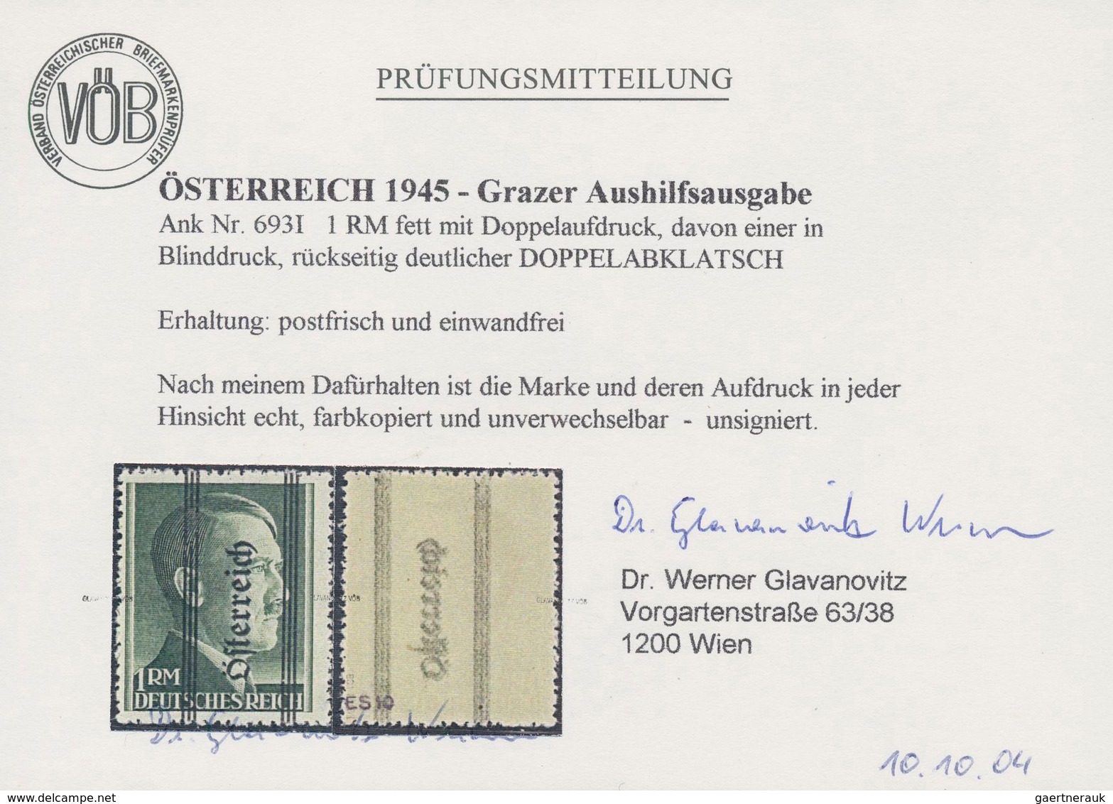 Österreich: 1945, Grazer Aufdruck, 1 RM Fetter Aufdruck Mit Doppelaufdruck, Davon Einer Im Blinddruc - Other & Unclassified