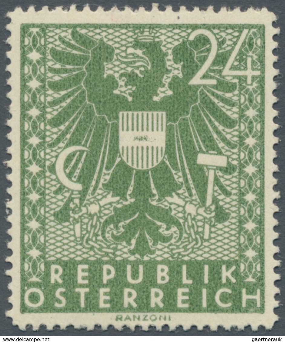 Österreich: 1945, Freimarken "Wappen, 24 Pfg. Als Probedruck In Grün Und In Linienzähnung, Auf Gummi - Other & Unclassified
