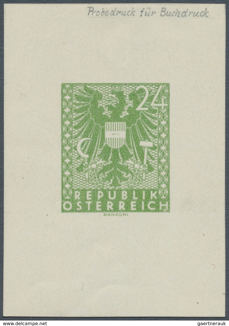 Österreich: 1945, Freimarken "Wappen, 24 Pfg. Als Probedruck In Grünlicholiv, Ungezähnter Einzelabzu - Autres & Non Classés