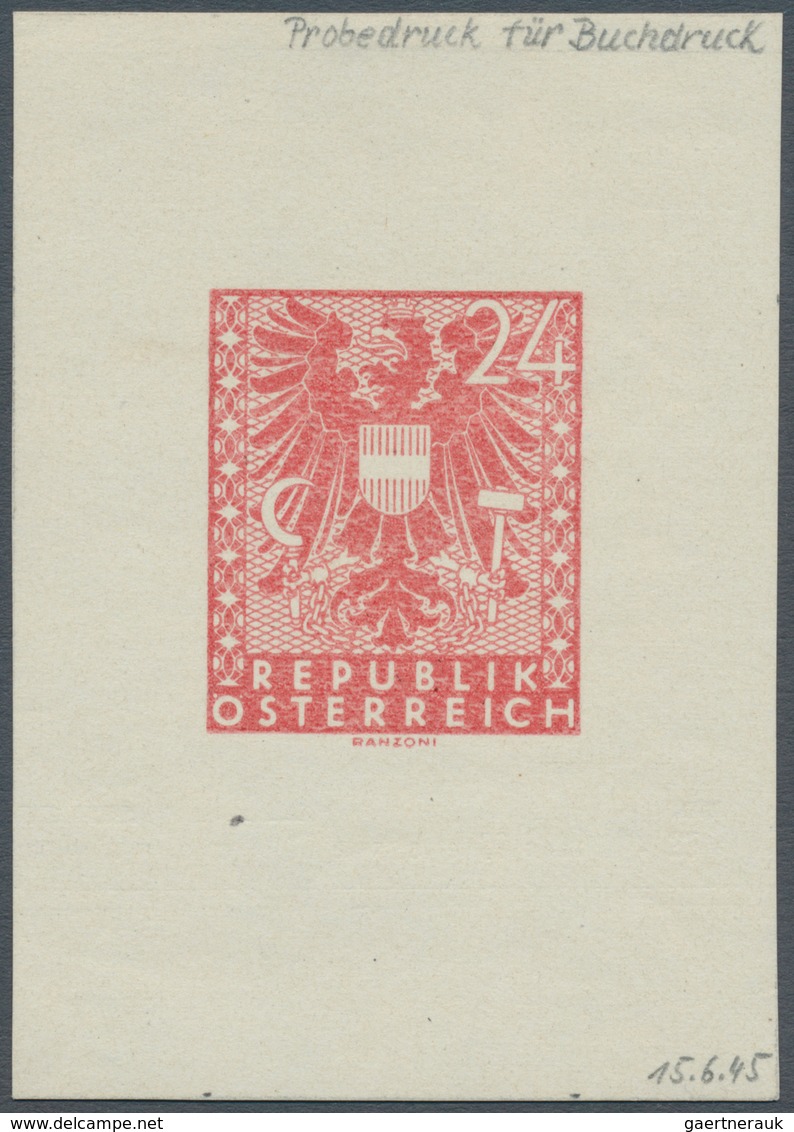 Österreich: 1945, Freimarken "Wappen, 24 Pfg. Als Probedruck In Orangerot, Ungezähnter Einzelabzug A - Autres & Non Classés