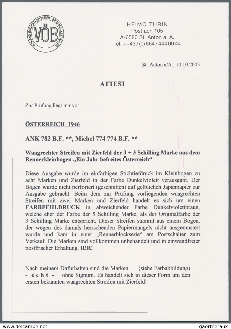 Österreich: 1946, Renner Geschnitten, 3 Sch. + 3 Sch. In Abweichender Farbe "DUNKELVIOLETTBRAUN" Sow - Other & Unclassified